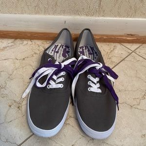 Brand New Gray Sneakers with Multi-Color Laces